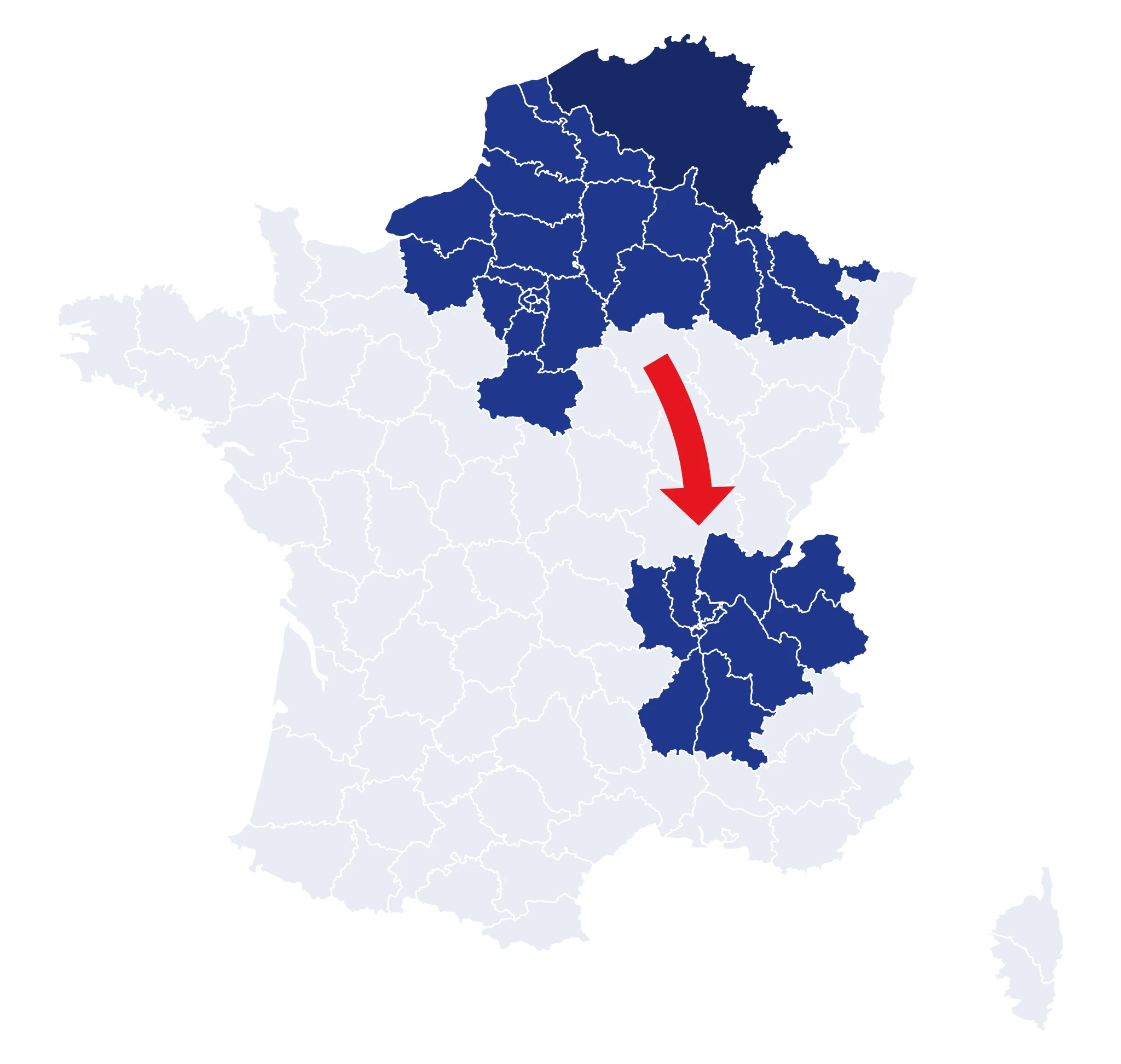 Carte départementale de france et belgique avec rhône alpes